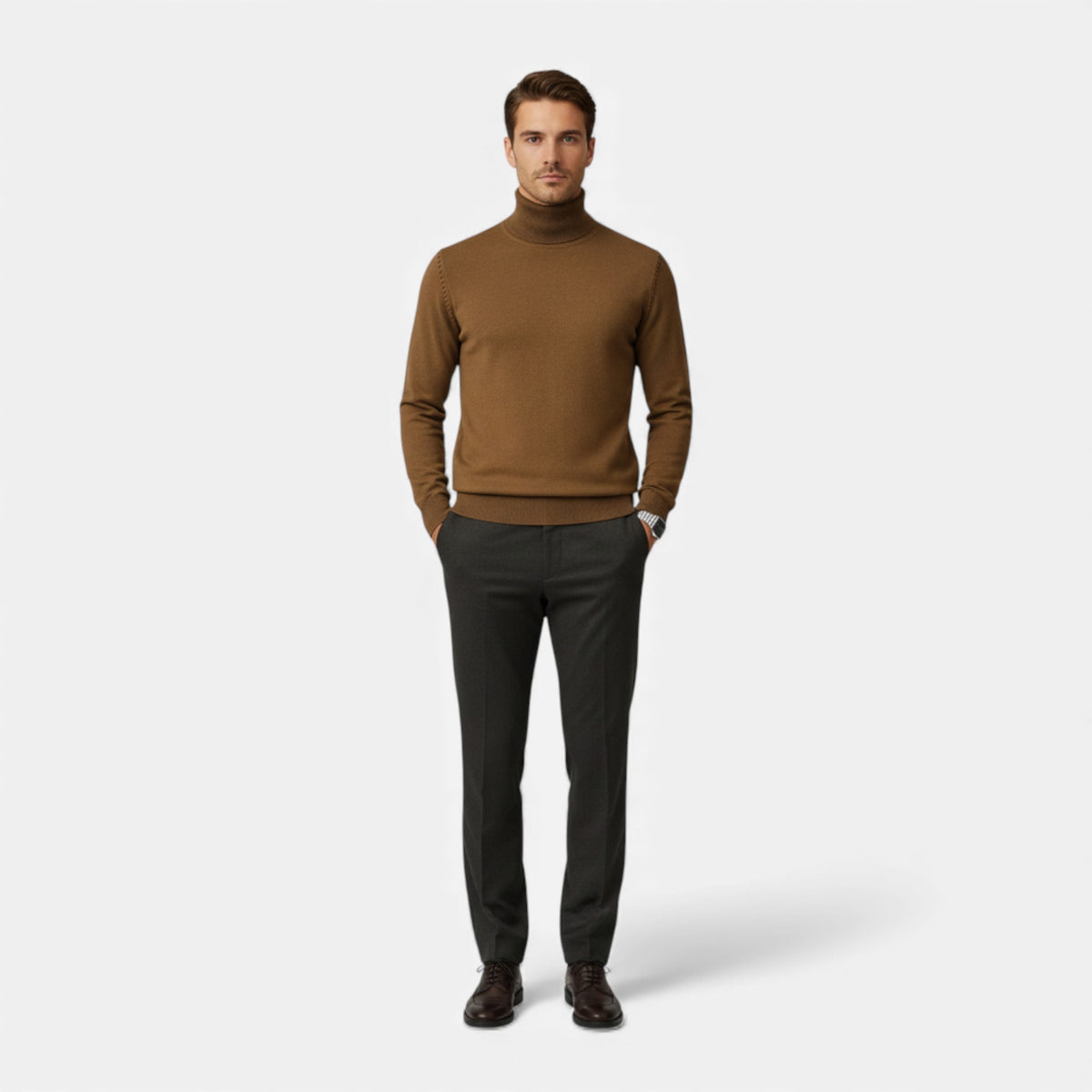 Veroux Mode | Men’s Turtleneck Knit Pullover – Basil Edition