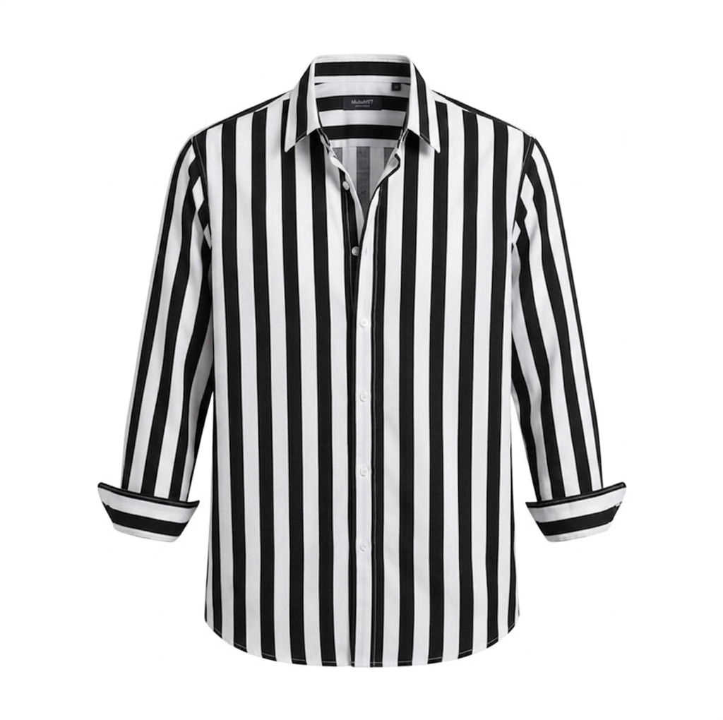 Men's Striped Casual Shirt Long Sleeve Turn-Down Collar Single Breasted Polyester Top