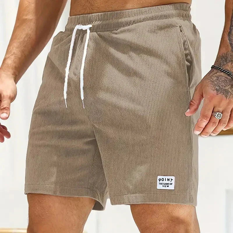 Men's corduroy shorts - knee-length relaxed fit shorts with a drawstring