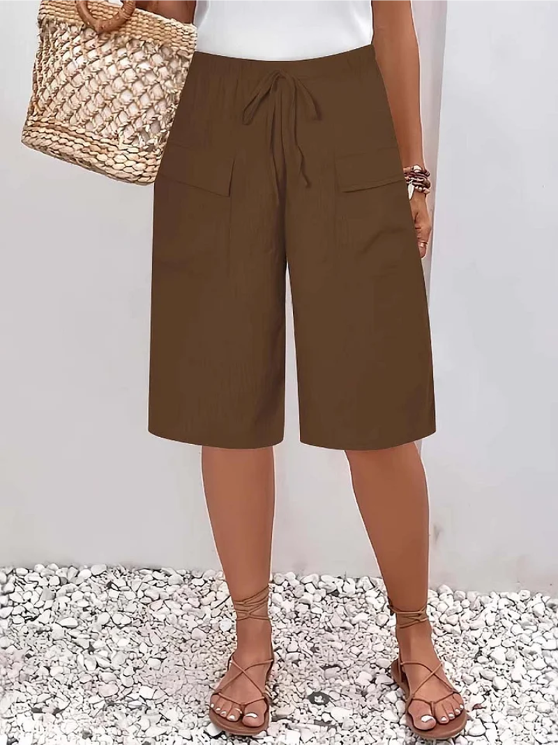 Women's casual shorts with elastic drawstring waist pockets