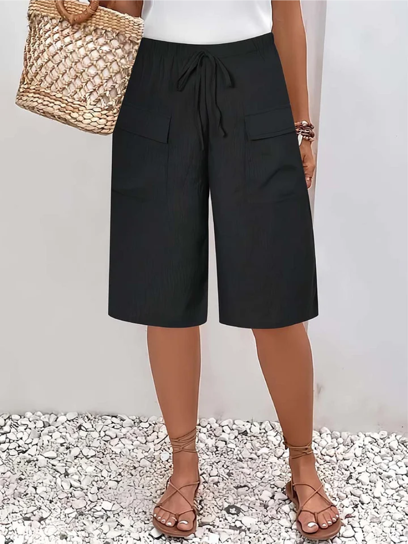 Women's casual shorts with elastic drawstring waist pockets