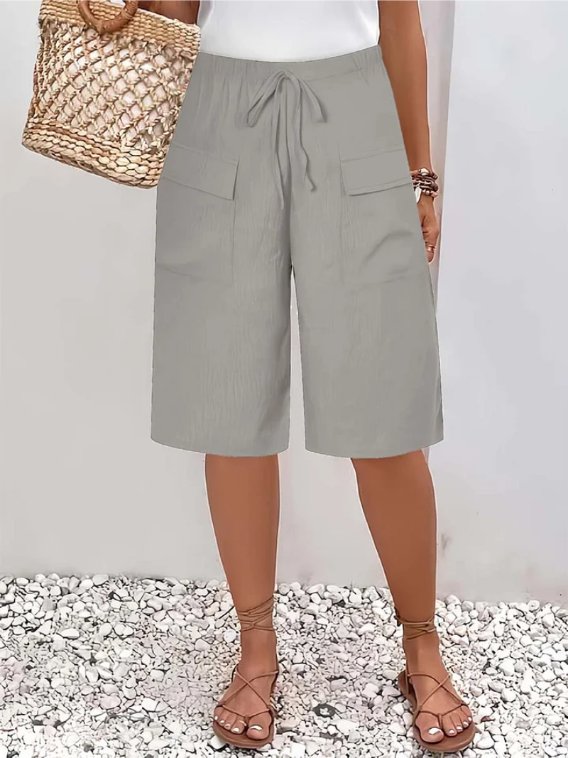 Women's casual shorts with elastic drawstring waist pockets