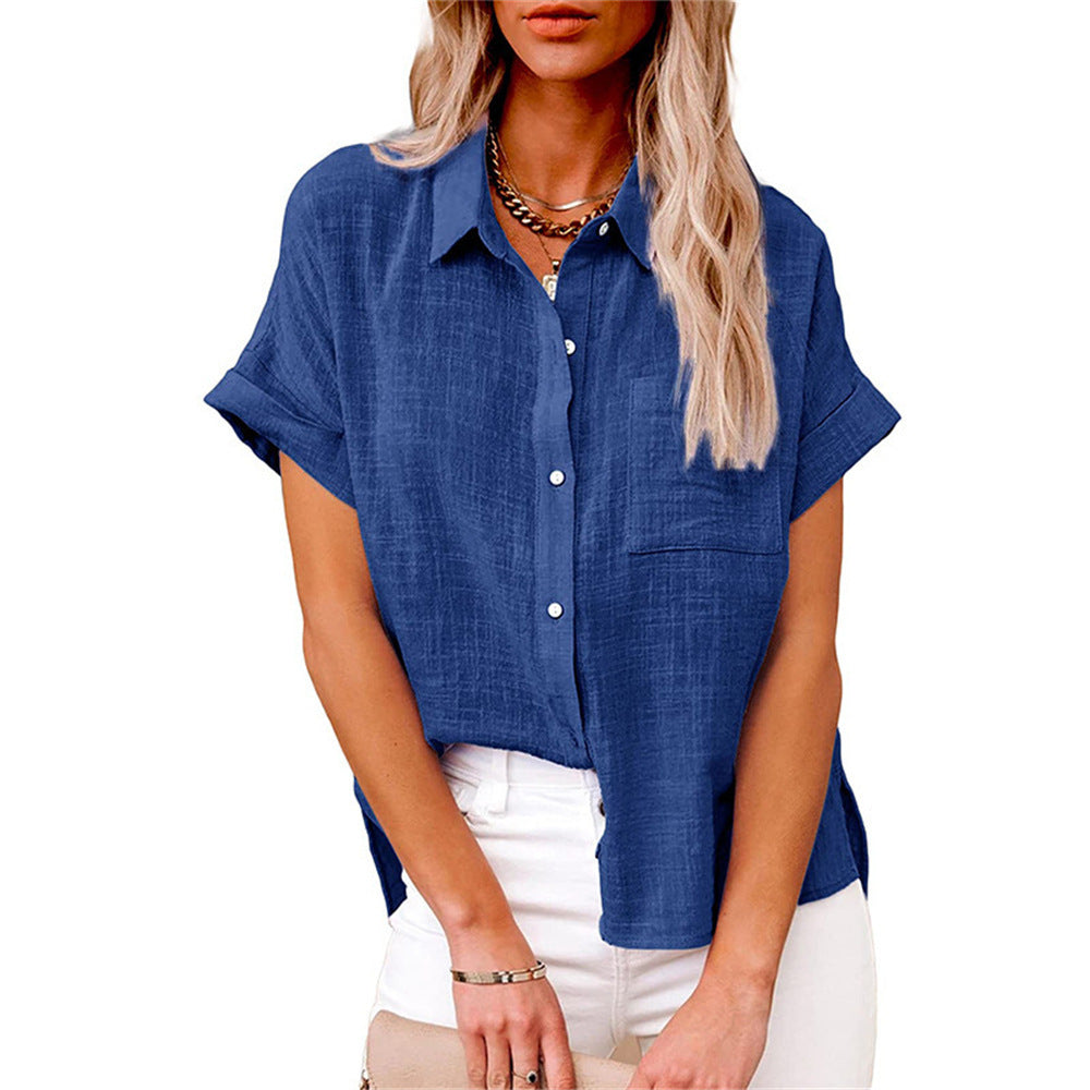 Women's linen blouse short sleeve relaxed fit shirt