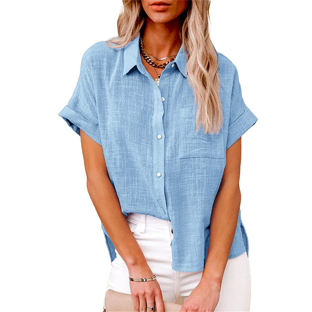 Women's linen blouse short sleeve relaxed fit shirt