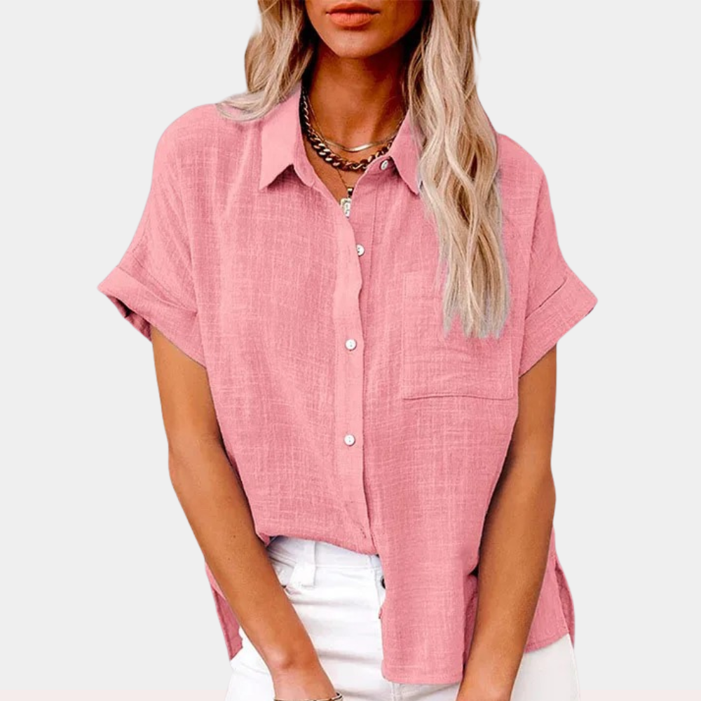 Women's linen blouse short sleeve relaxed fit shirt