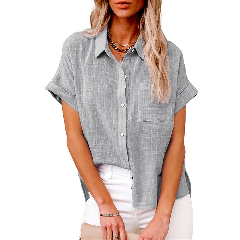 Women's linen blouse short sleeve relaxed fit shirt