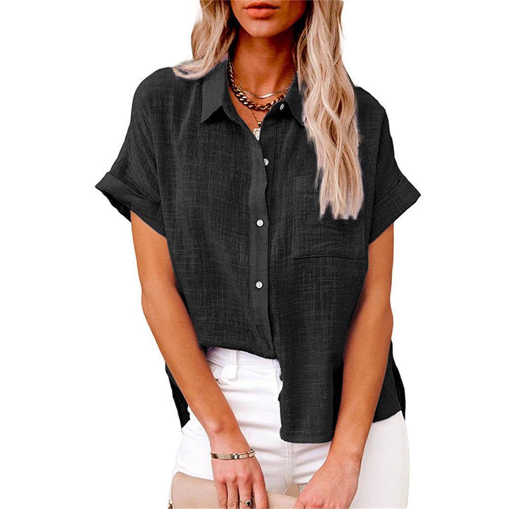 Women's linen blouse short sleeve relaxed fit shirt