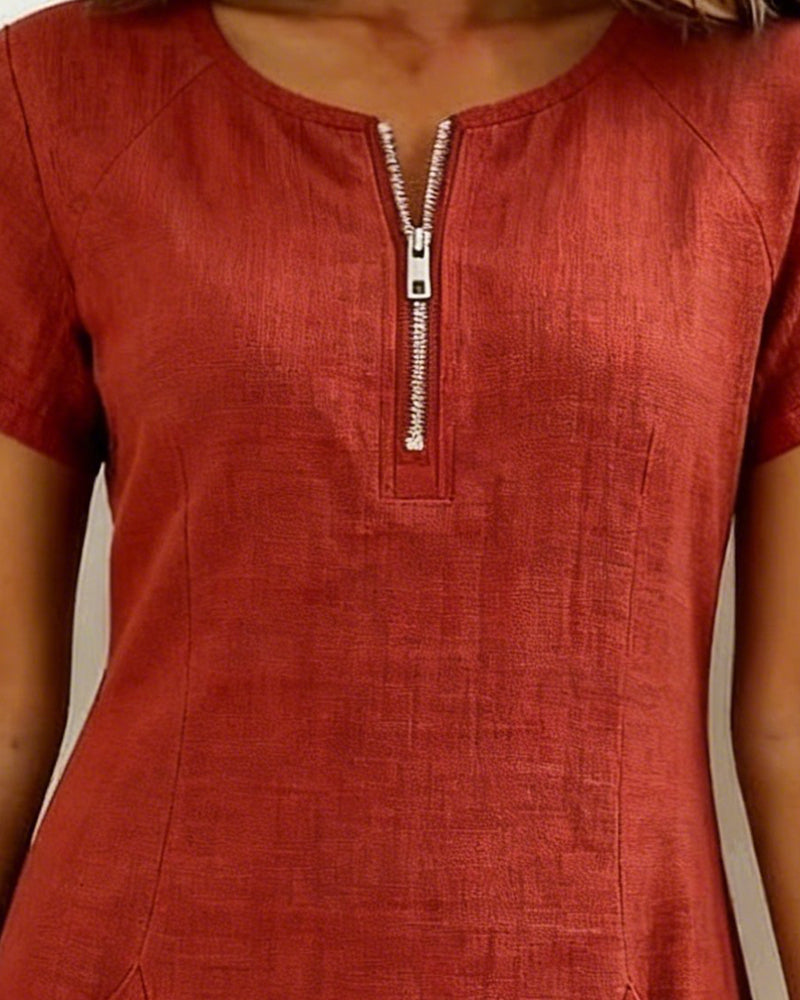 Women's Linen A-Line Dress Zip Front