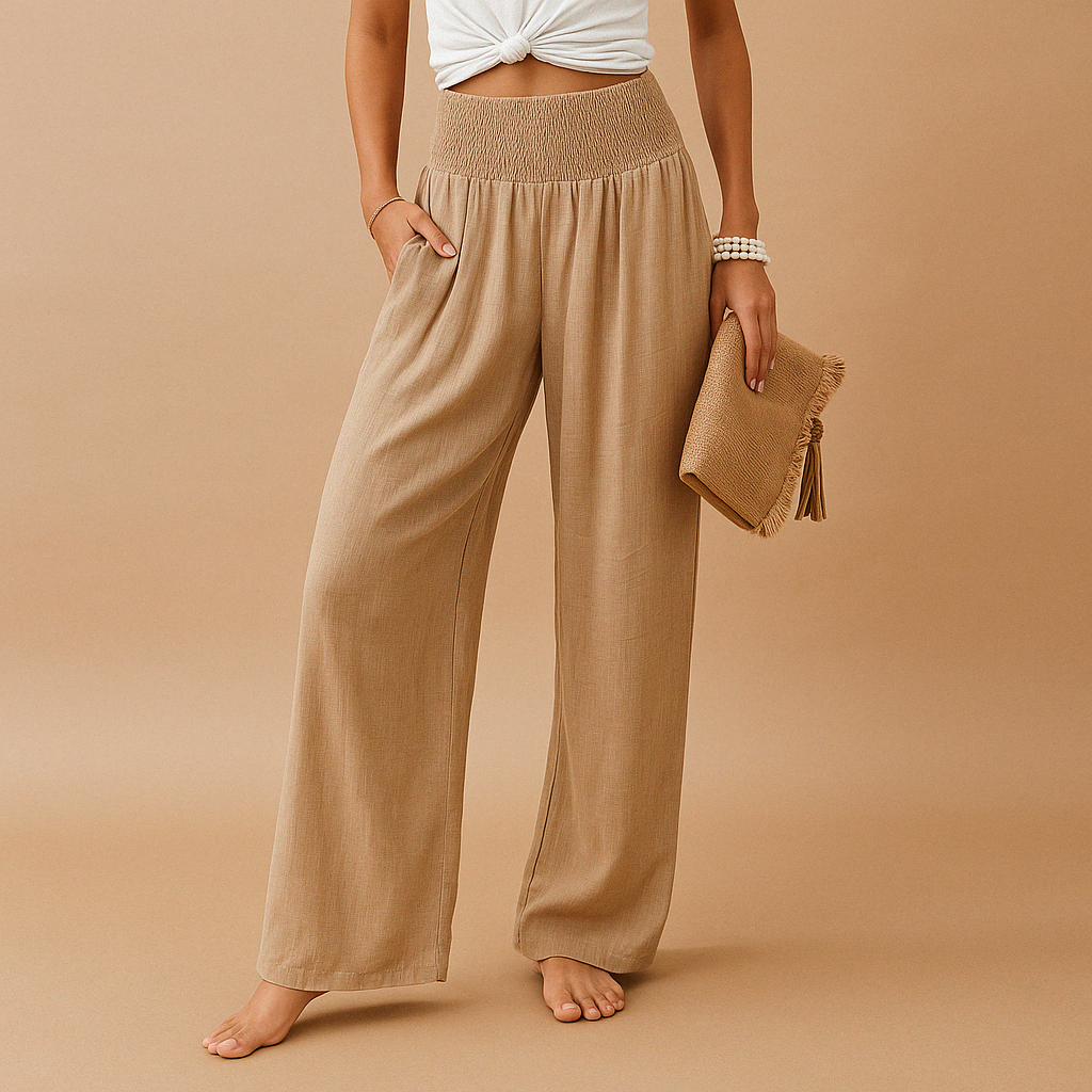Women's linen trousers - high waisted cotton blend straight leg | casual daily