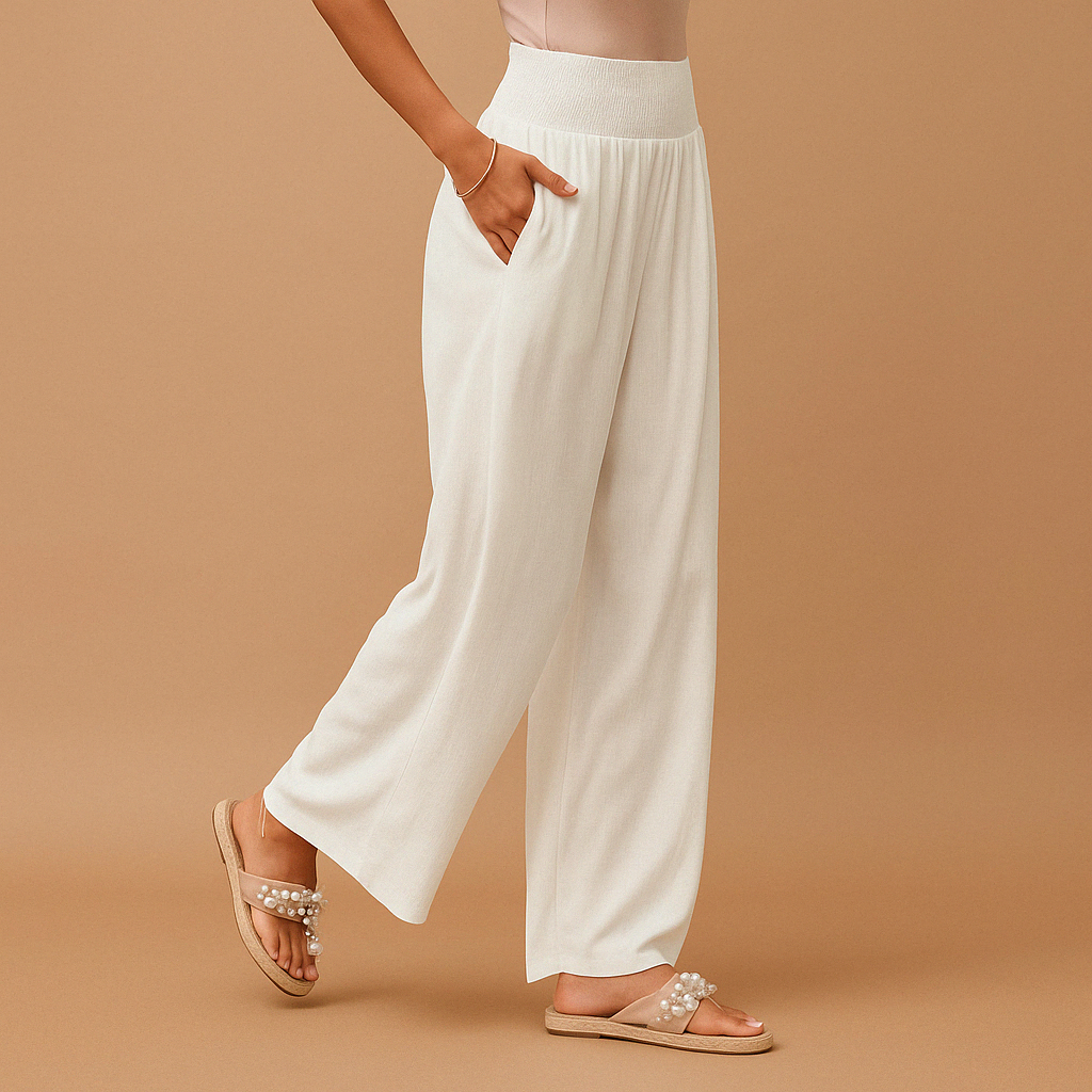 Women's linen trousers - high waisted cotton blend straight leg | casual daily