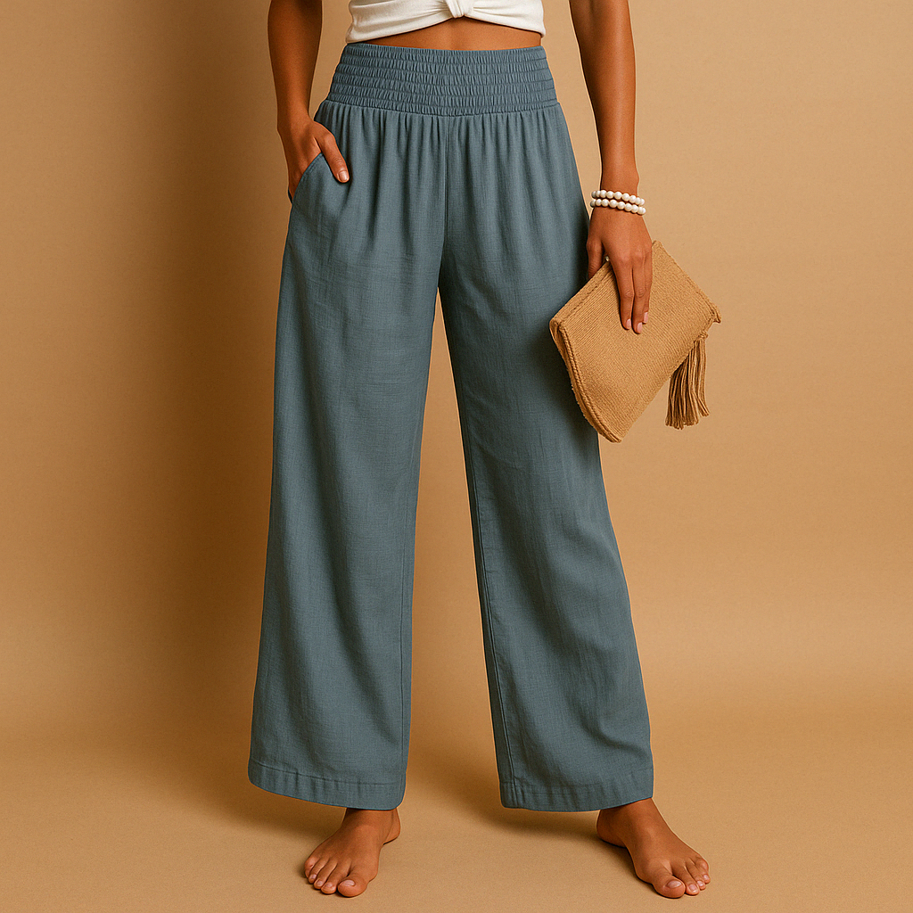 Women's linen trousers - high waisted cotton blend straight leg | casual daily
