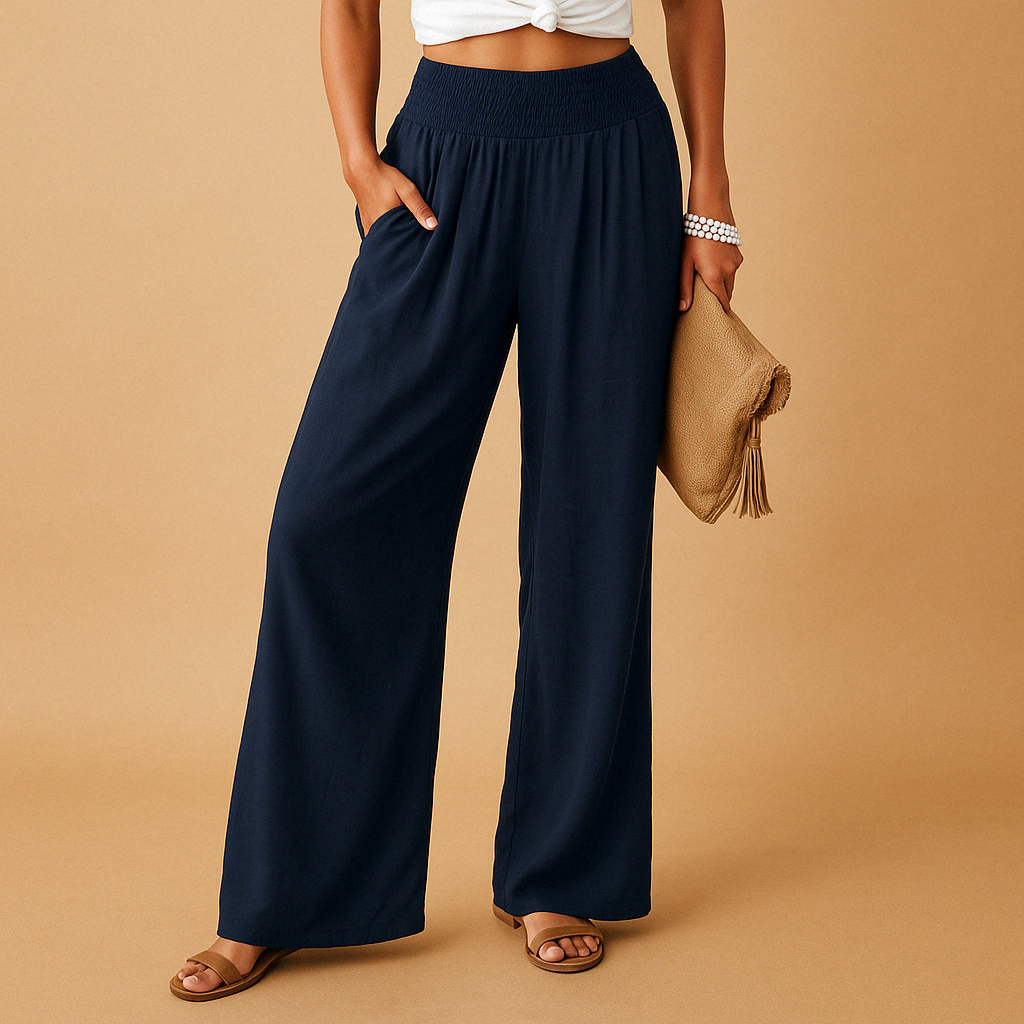 Women's linen trousers - high waisted cotton blend straight leg | casual daily