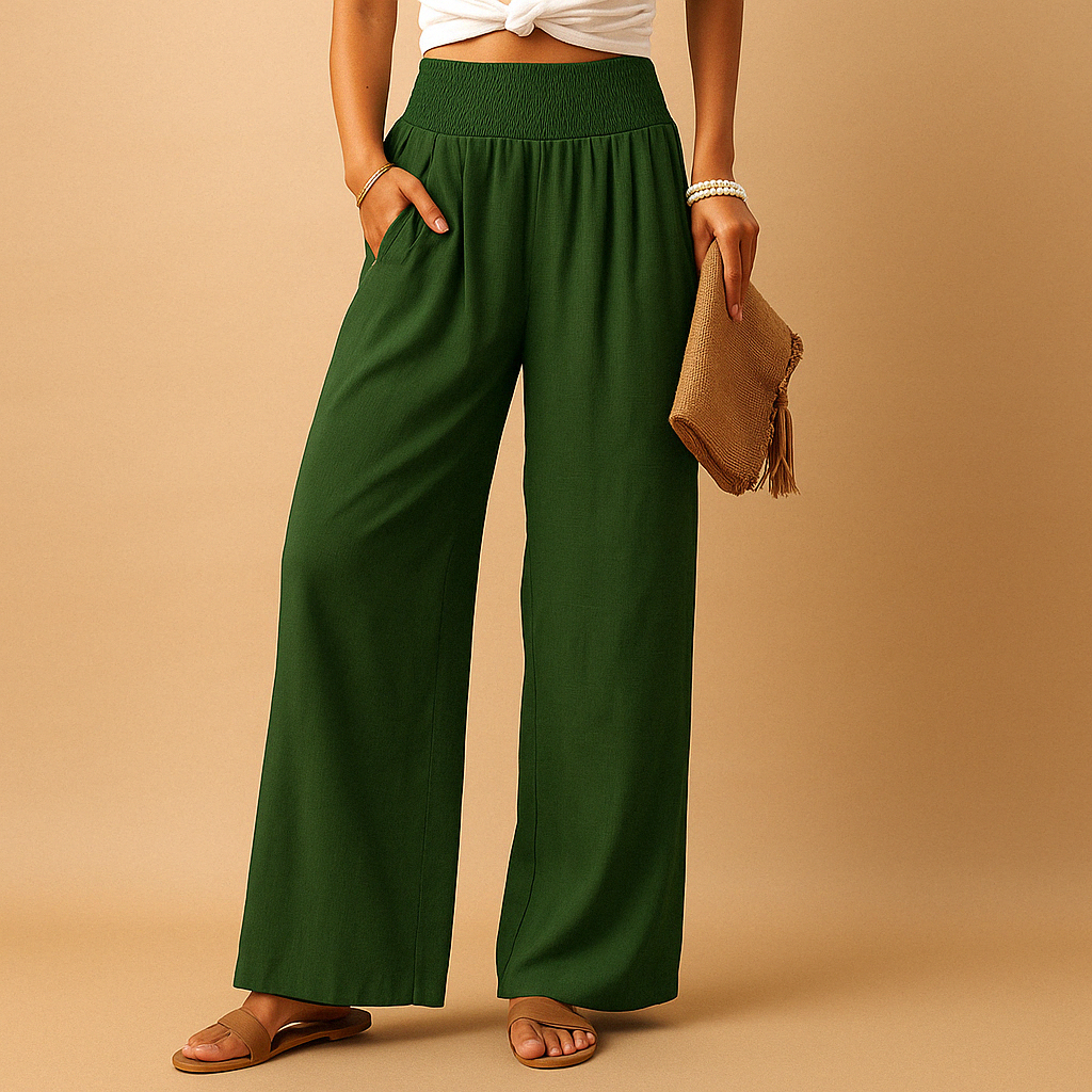 Women's linen trousers - high waisted cotton blend straight leg | casual daily