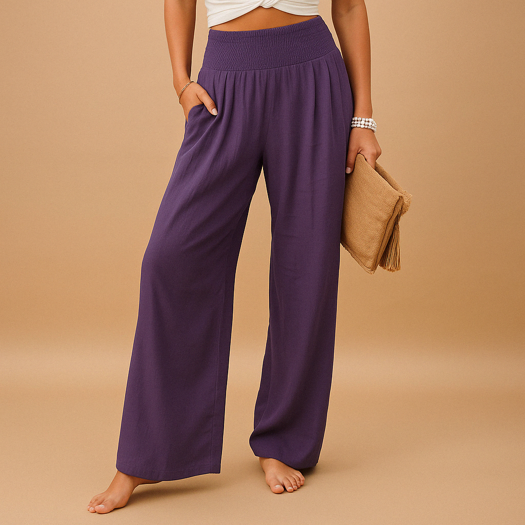 Women's linen trousers - high waisted cotton blend straight leg | casual daily