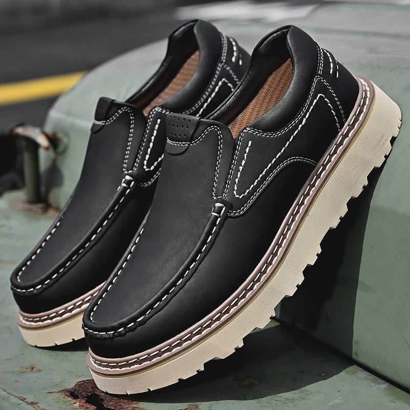 Men's leather loafers - slip-on with durable rubber outsole - casual