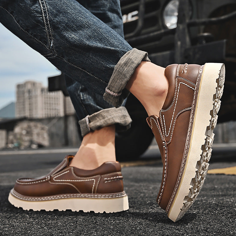 Men's leather loafers - slip-on with durable rubber outsole - casual