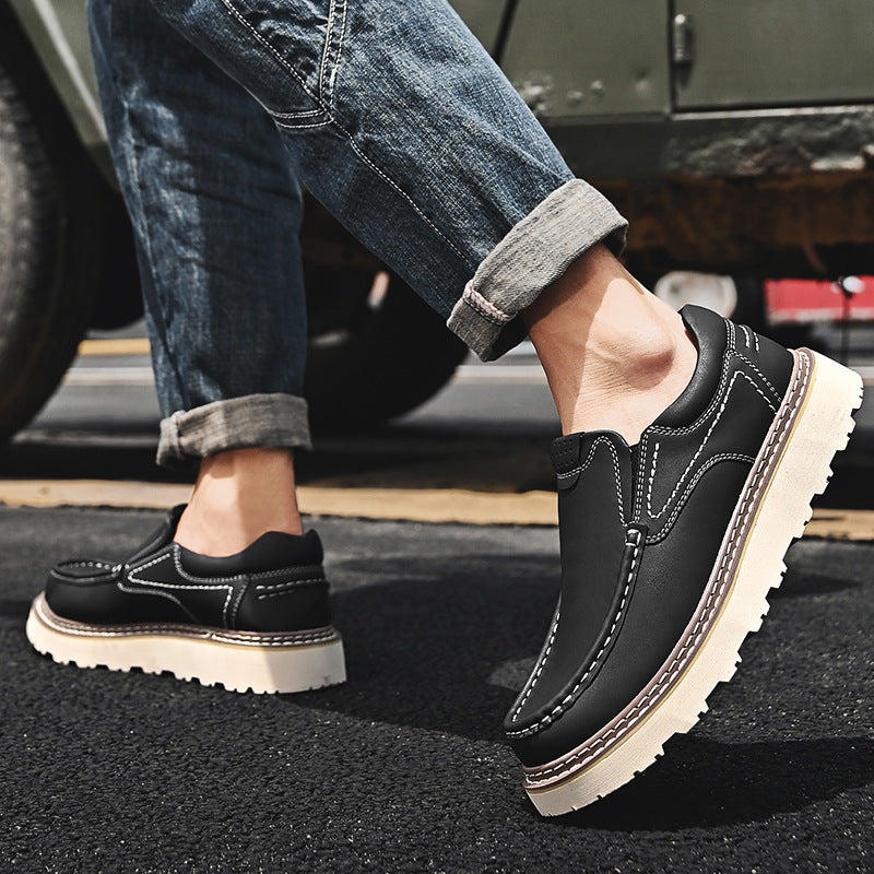 Men's leather loafers - slip-on with durable rubber outsole - casual