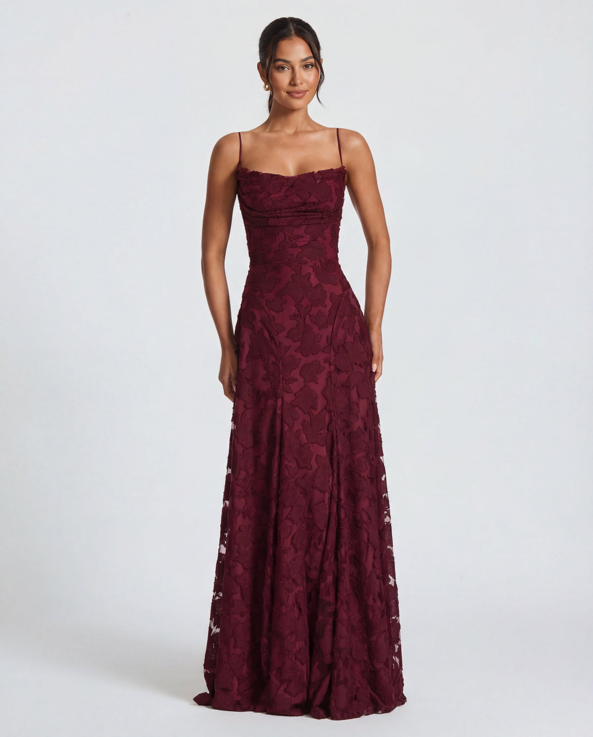 Women's maxi dress - lace-up back with floral burnout jersey | summer evening