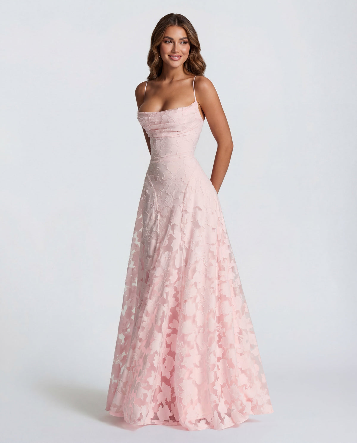 Women's maxi dress - lace-up back with floral burnout jersey | summer evening