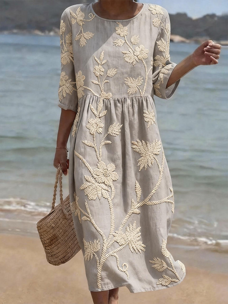 Women's midi dress with floral embroidery relaxed fit