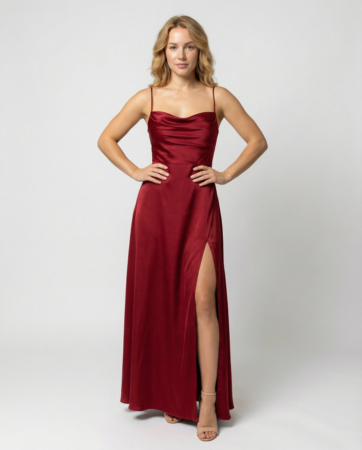 Women's maxi dress - figure-hugging drape with leg slit - formal evening