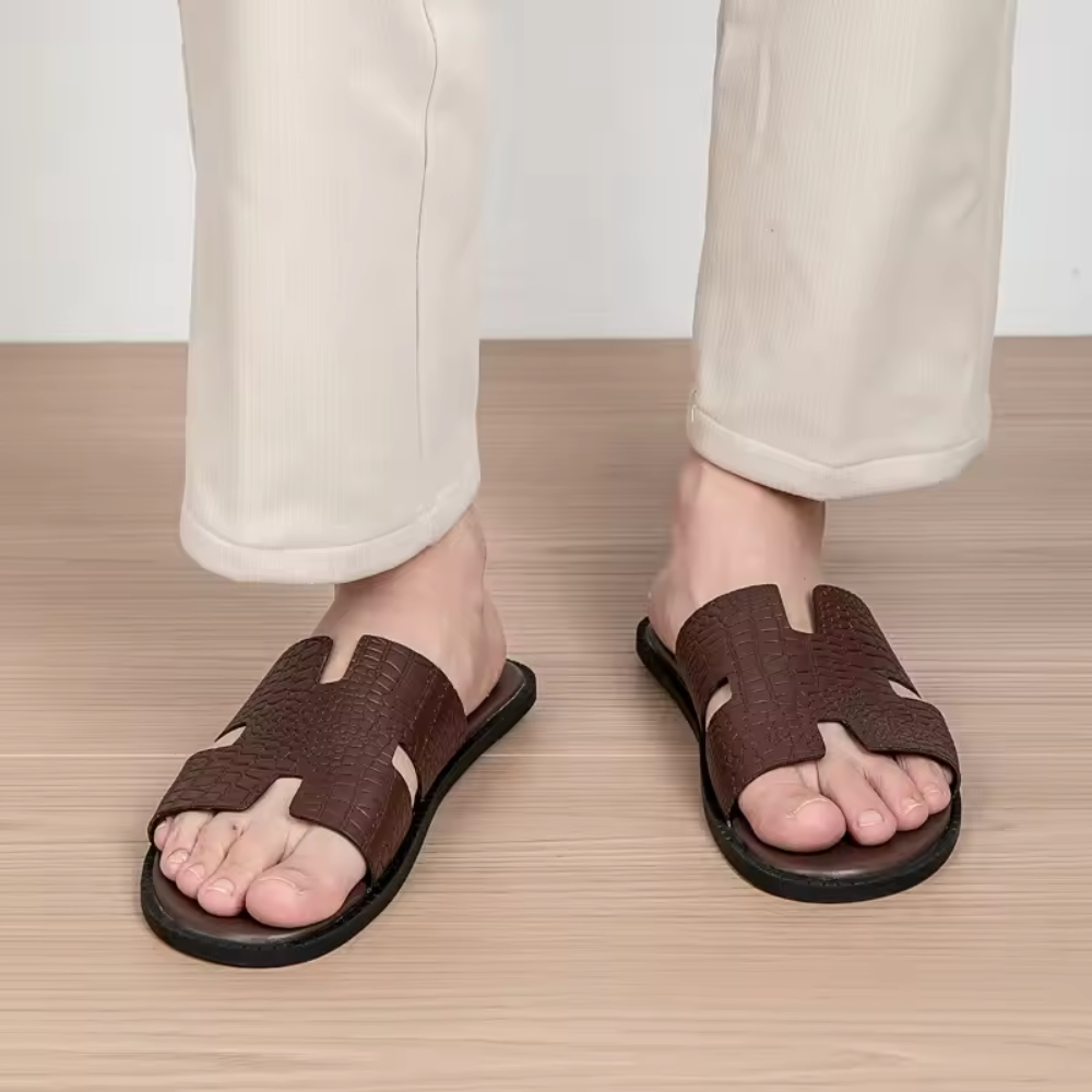 Men's Faux Leather Slide Sandals