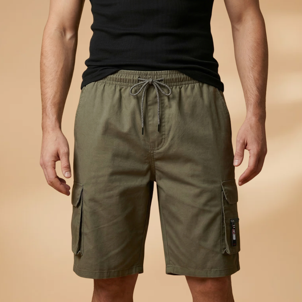 Men's cargo shorts - knee-length elastic drawstring shorts for warm weather