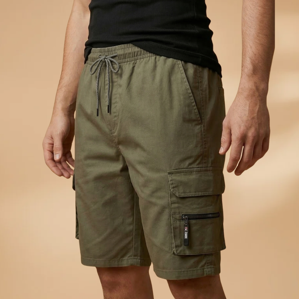 Men's cargo shorts - knee-length elastic drawstring shorts for warm weather