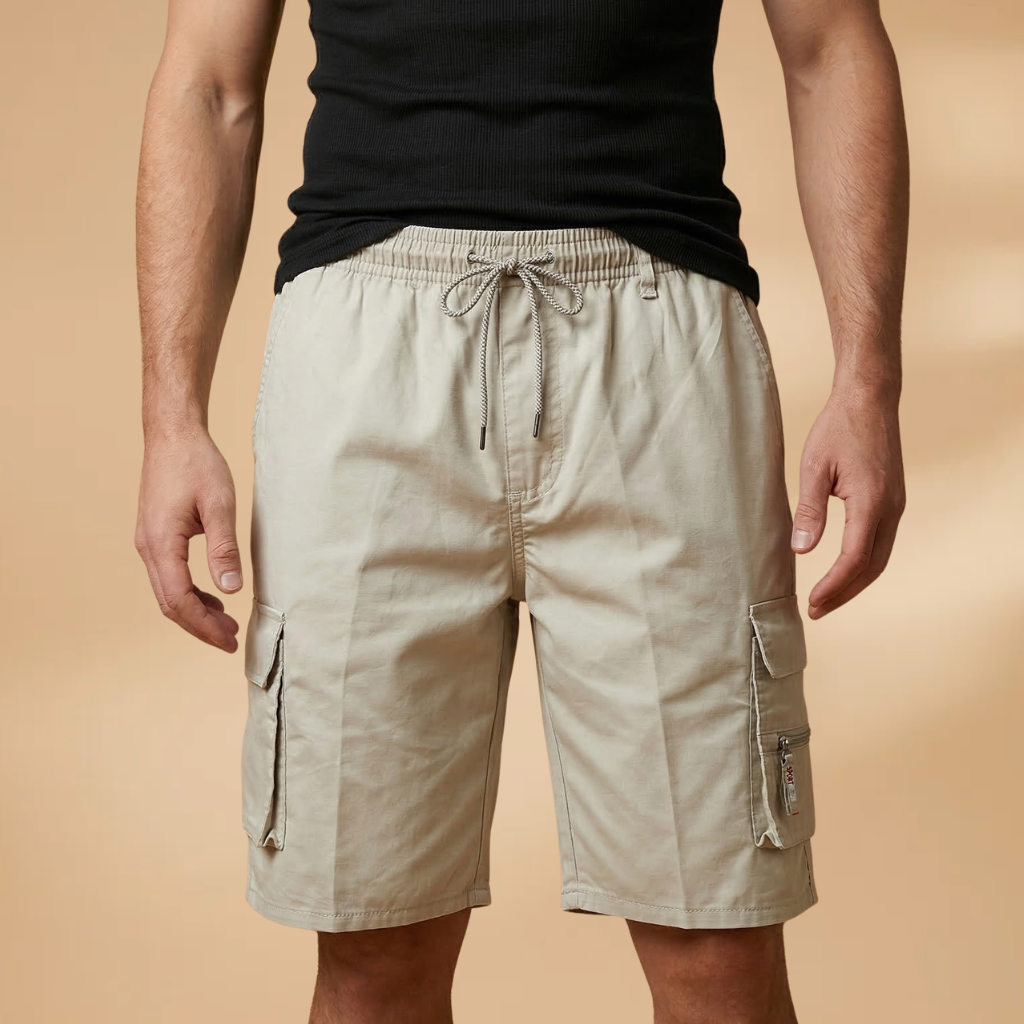 Men's cargo shorts - knee-length elastic drawstring shorts for warm weather