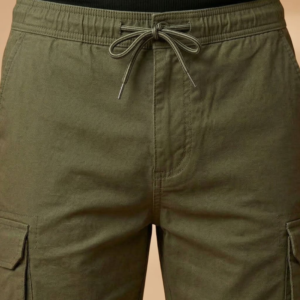 Men's cargo shorts - knee-length elastic drawstring shorts for warm weather