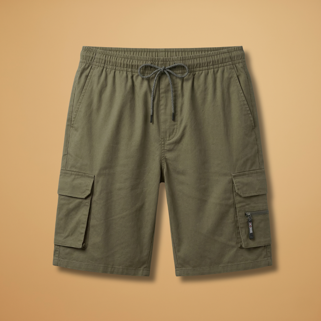 Men's cargo shorts - knee-length elastic drawstring shorts for warm weather