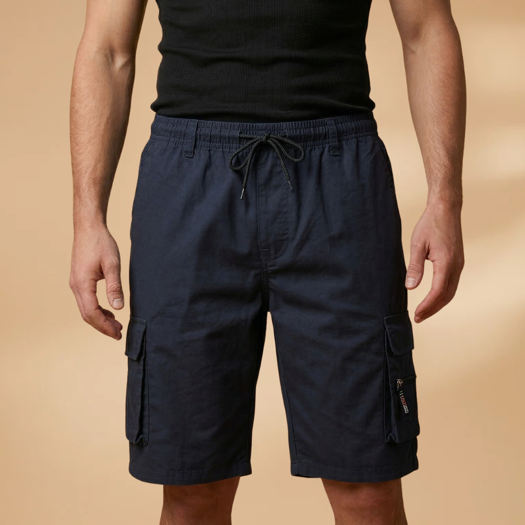 Men's cargo shorts - knee-length elastic drawstring shorts for warm weather