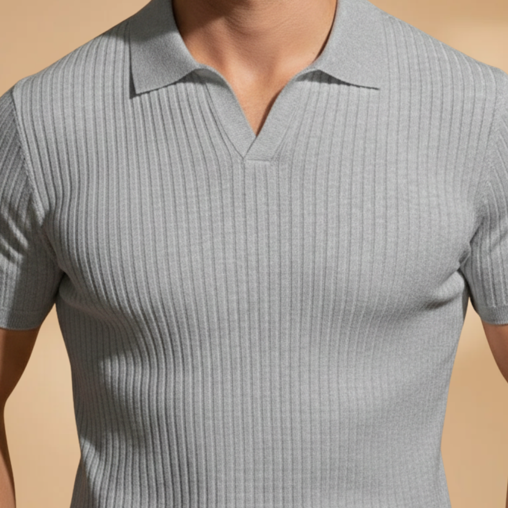 Men's slim fit polo shirt | ribbed knit top for office wear