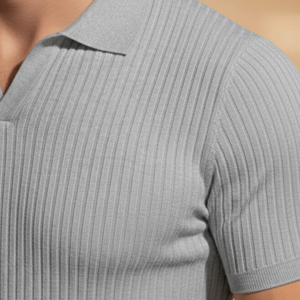 Men's slim fit polo shirt | ribbed knit top for office wear