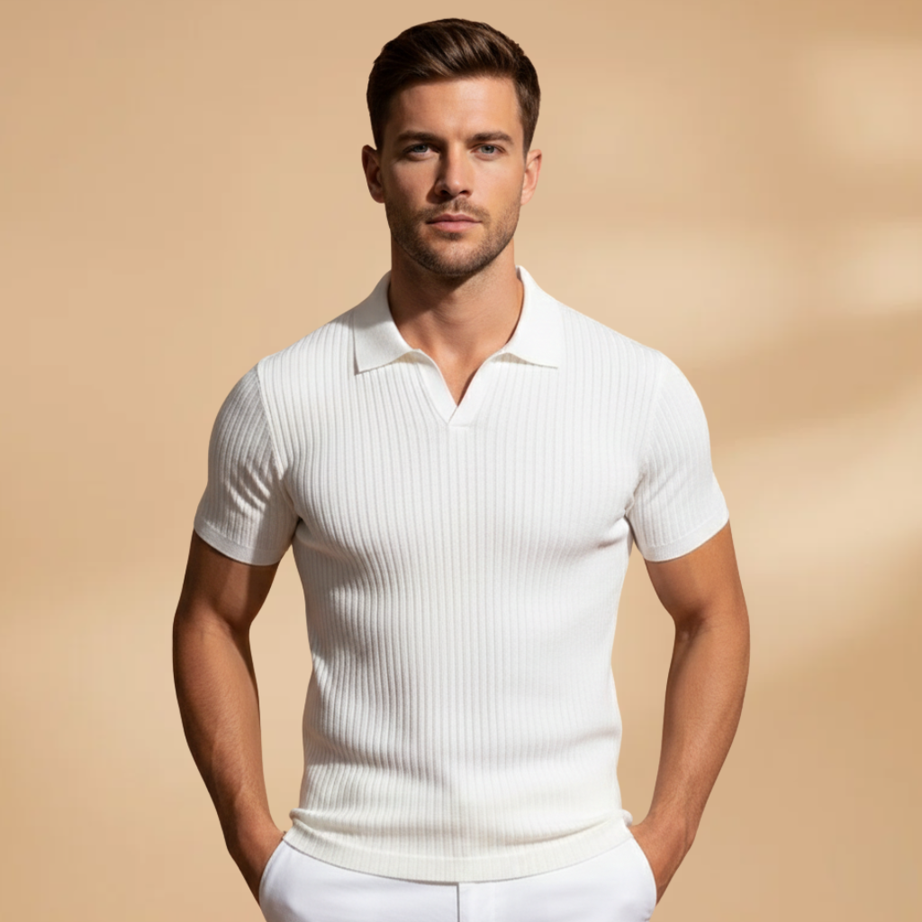 Men's slim fit polo shirt | ribbed knit top for office wear