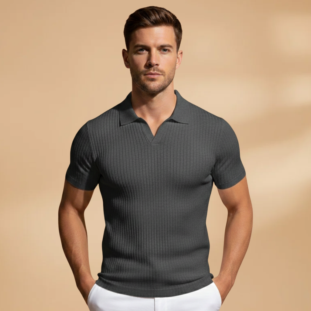 Men's slim fit polo shirt | ribbed knit top for office wear