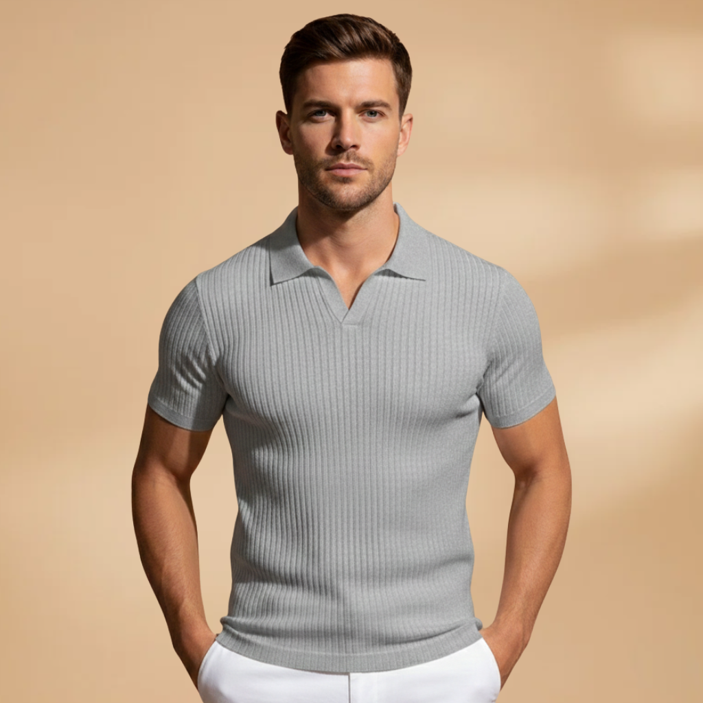 Men's slim fit polo shirt | ribbed knit top for office wear