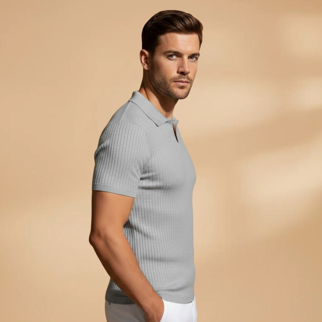 Men's slim fit polo shirt | ribbed knit top for office wear