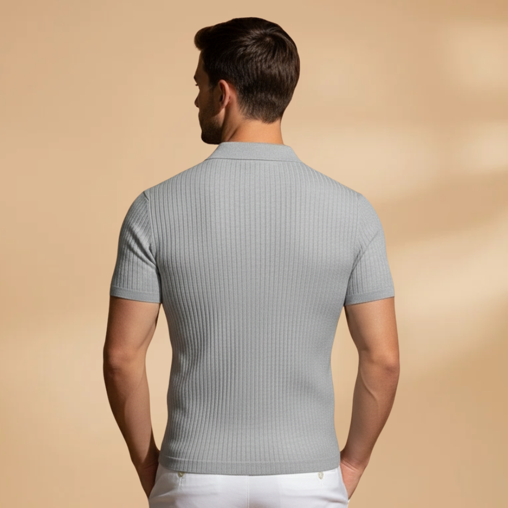 Men's slim fit polo shirt | ribbed knit top for office wear
