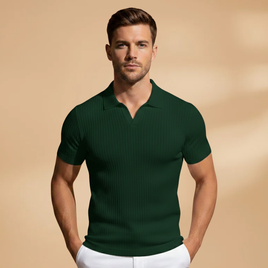 Men's slim fit polo shirt | ribbed knit top for office wear