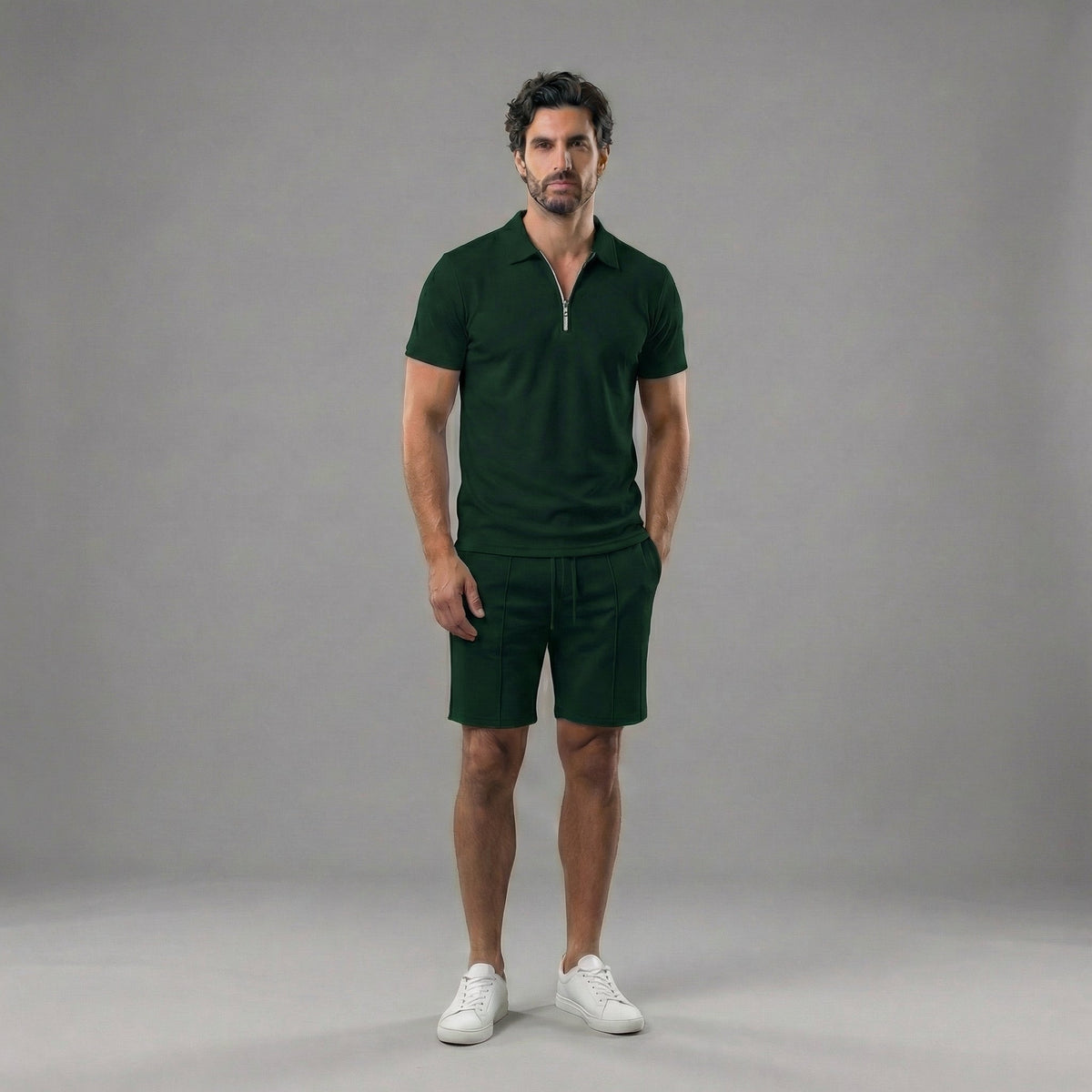 Men's polo shirt and shorts set | casual cotton ensemble