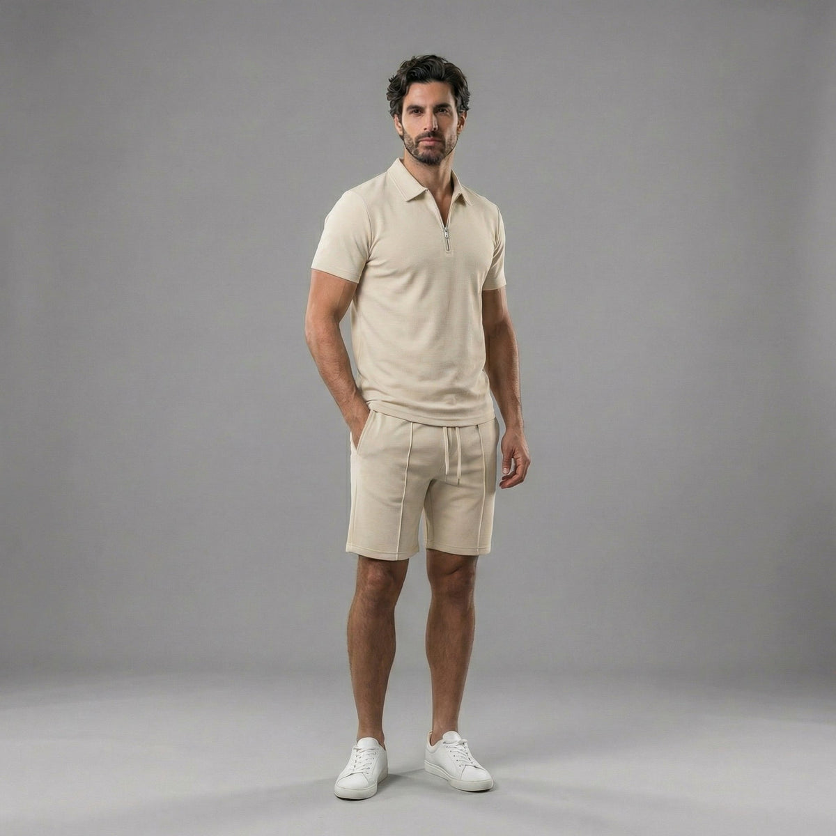 Men's polo shirt and shorts set | casual cotton ensemble