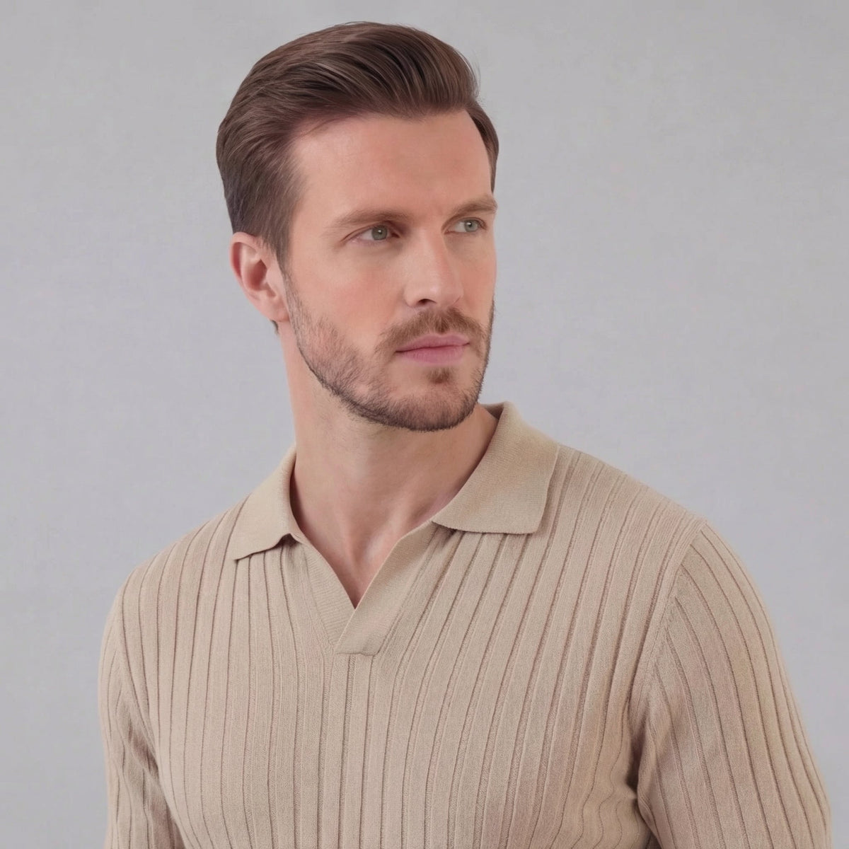 Men's ribbed V-neck polo | breathable mesh for daily wear