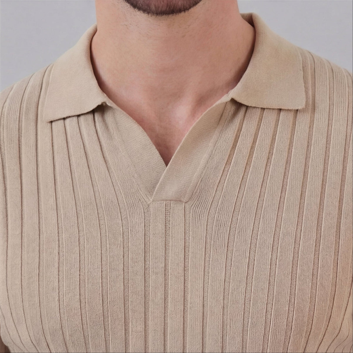 Men's ribbed V-neck polo | breathable mesh for daily wear