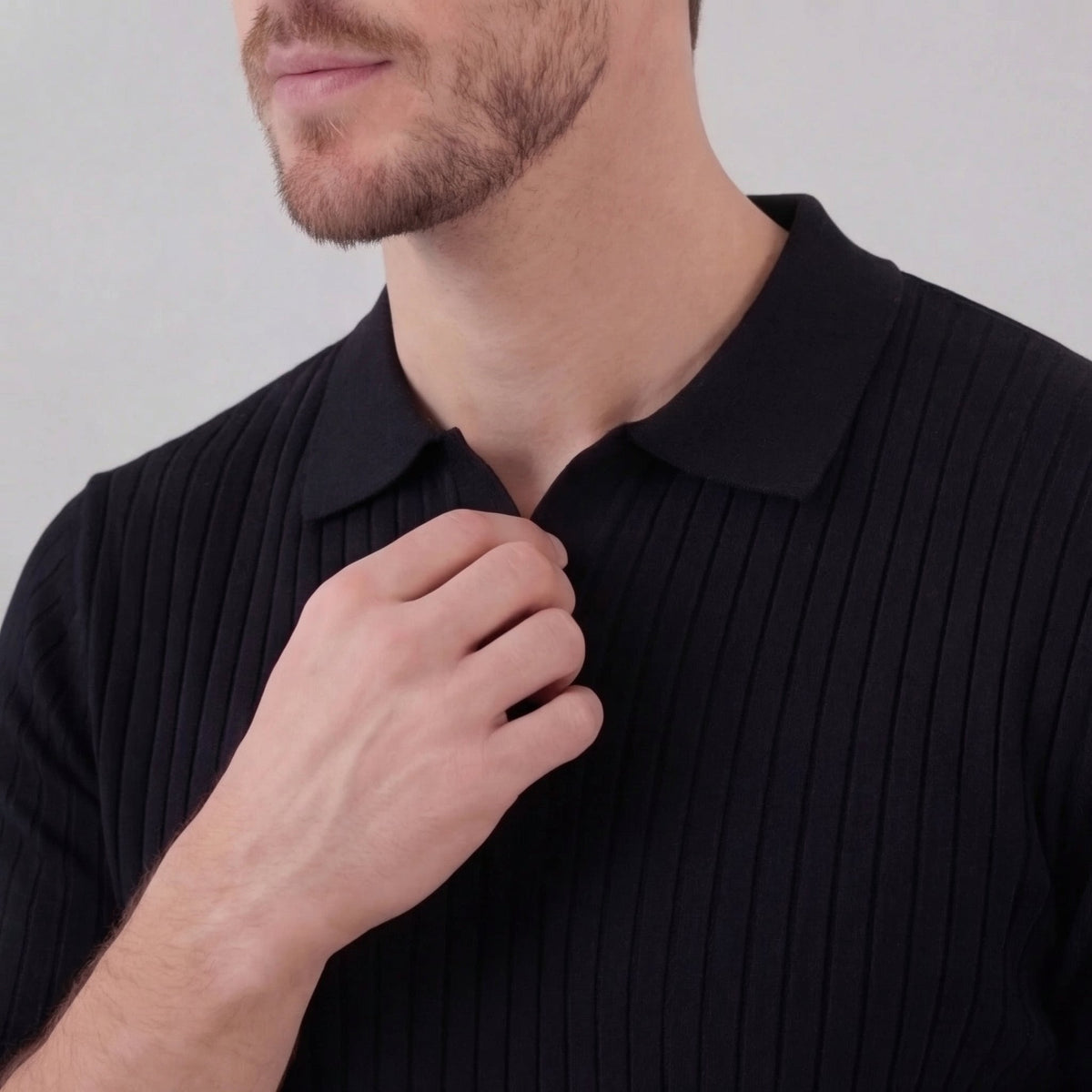 Men's ribbed V-neck polo | breathable mesh for daily wear