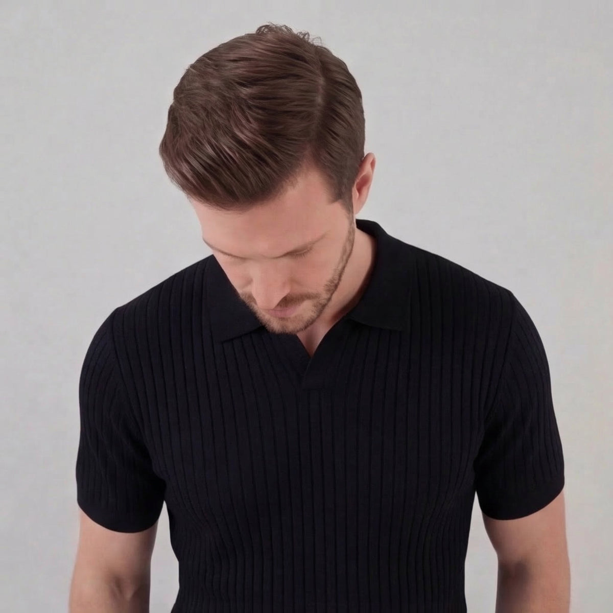 Men's ribbed V-neck polo | breathable mesh for daily wear