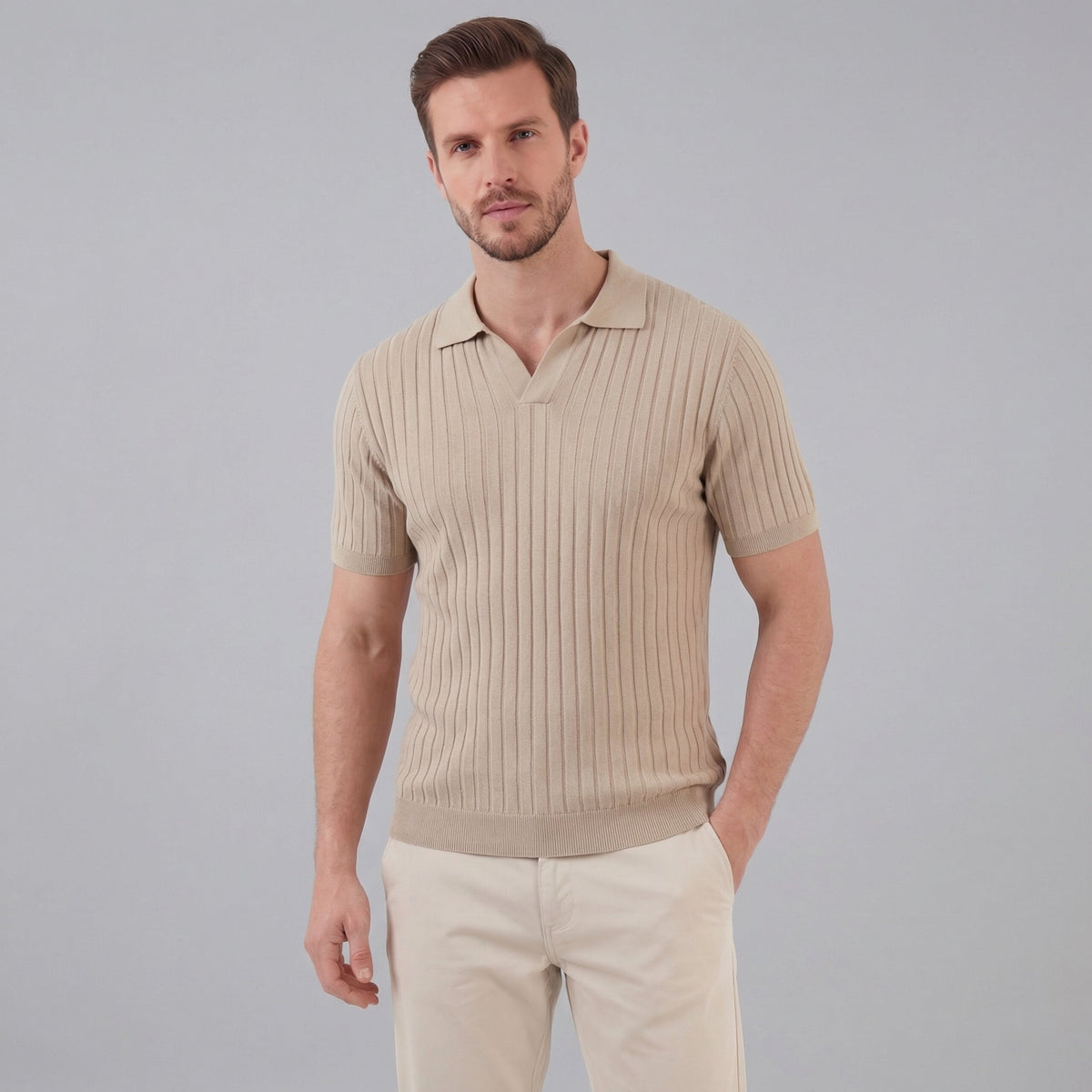 Men's ribbed V-neck polo | breathable mesh for daily wear