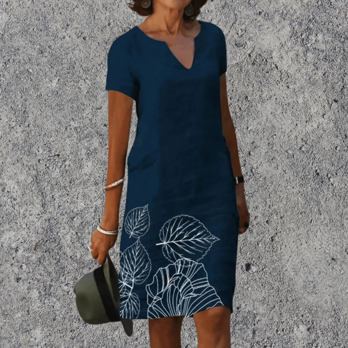 Women's midi dress floral print V-neck relaxed fit