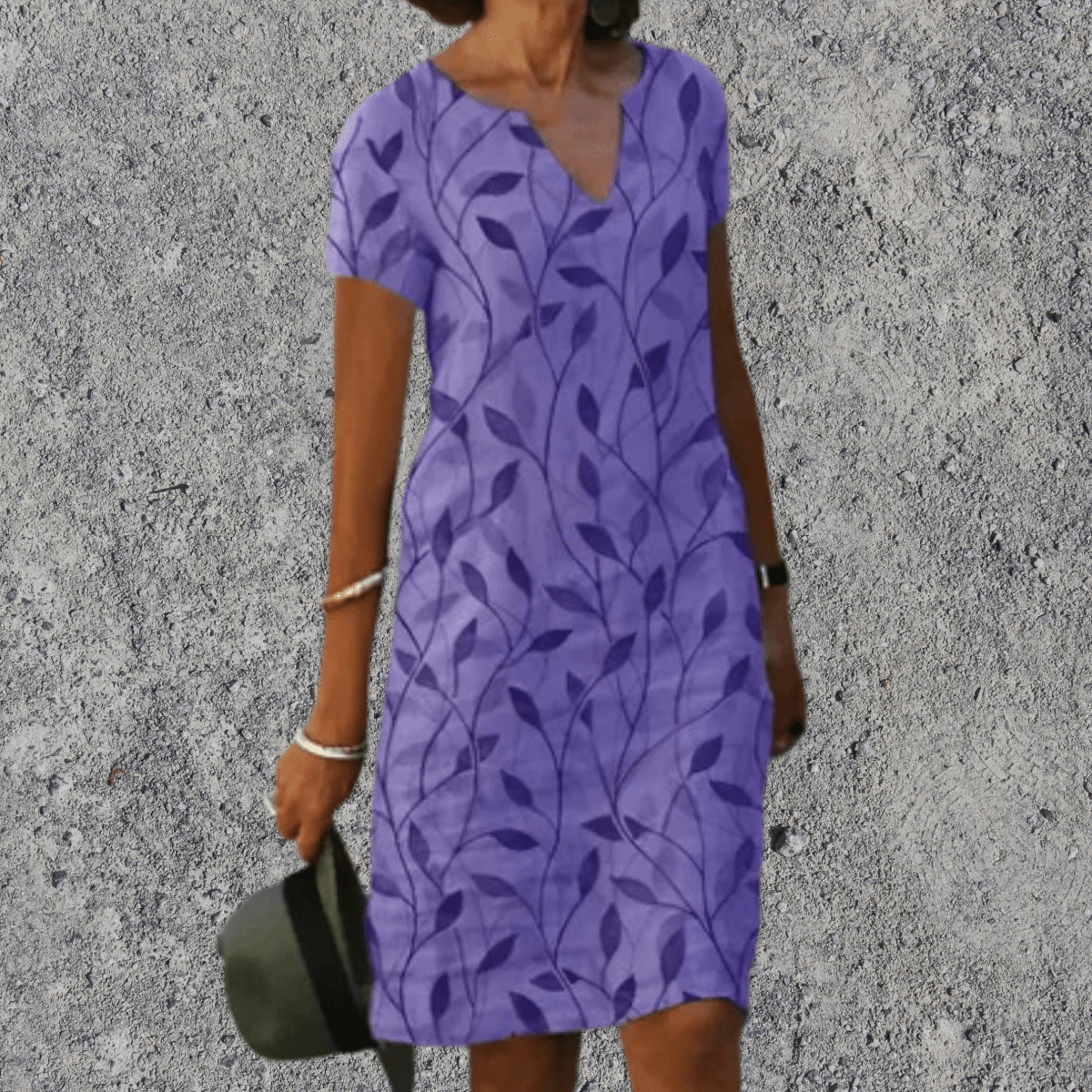 Women's midi dress floral print V-neck relaxed fit