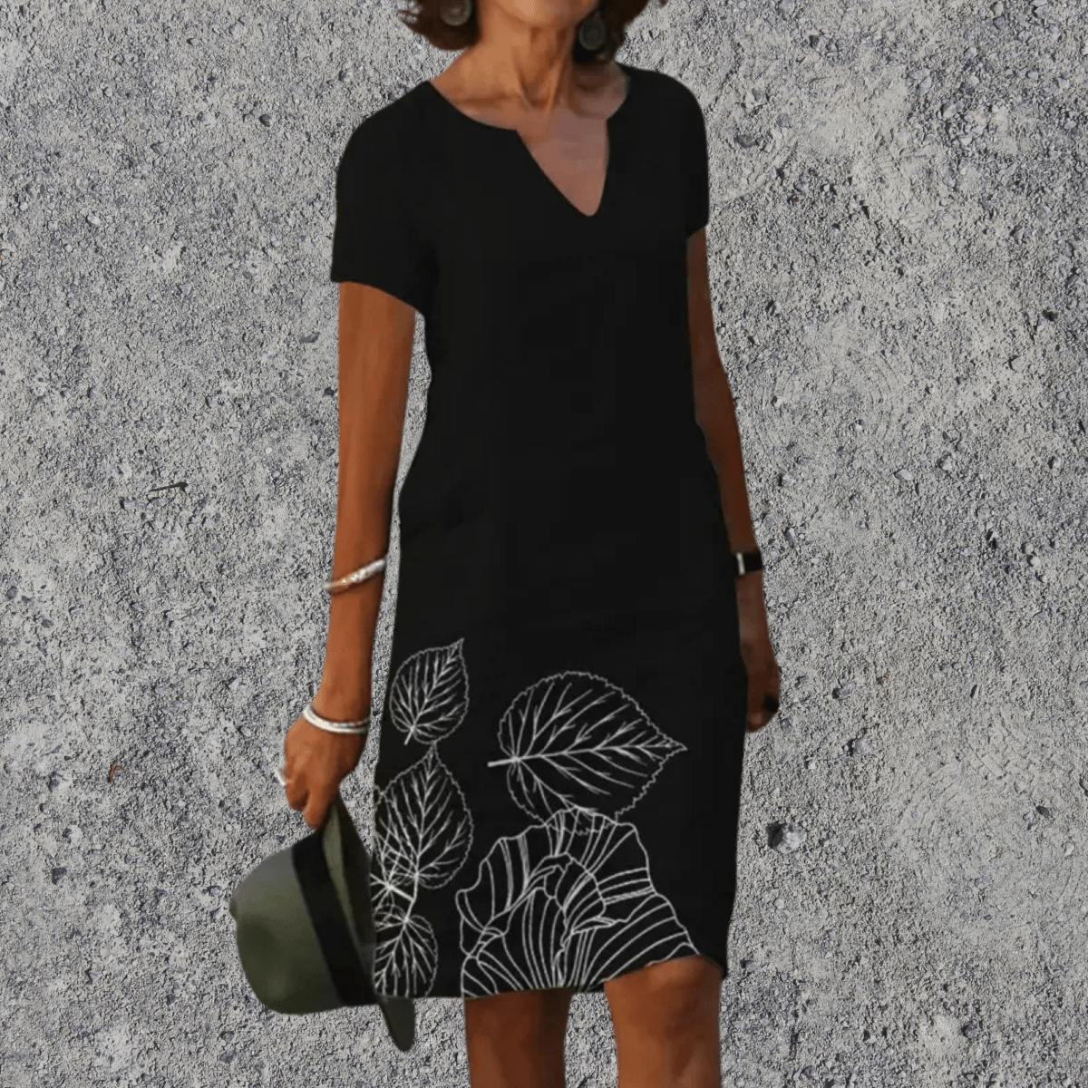 Women's midi dress floral print V-neck relaxed fit
